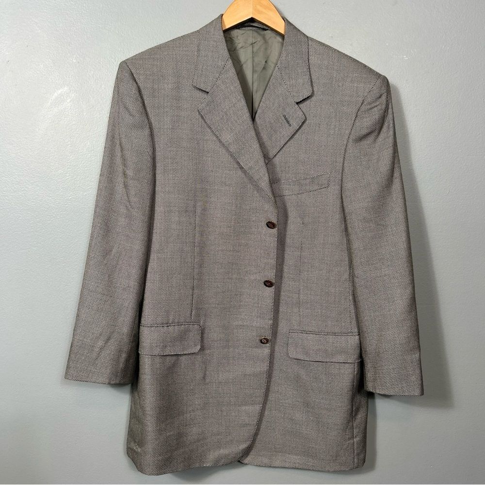 CANALI Black White Silk Wool Mix Three Button Blazer Jacket Size 54 R